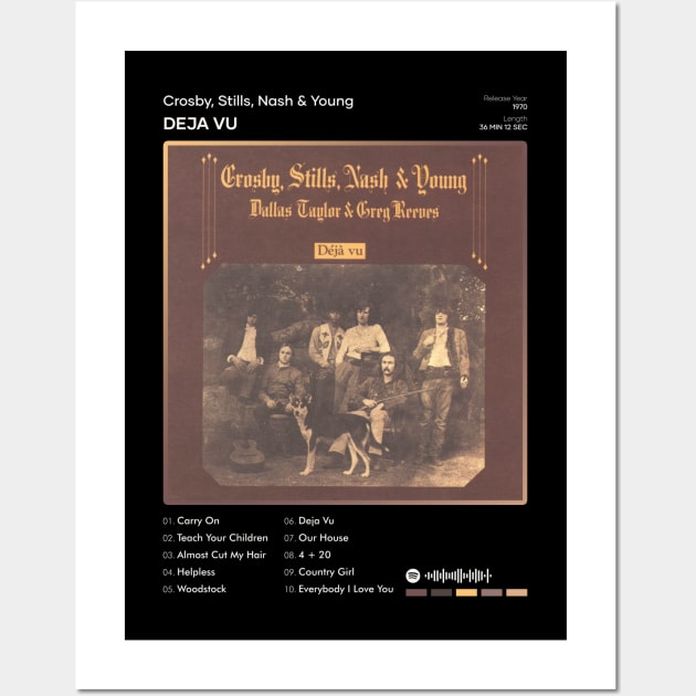 Crosby, Stills, Nash & Young - Deja Vu Tracklist Album Wall Art by 80sRetro